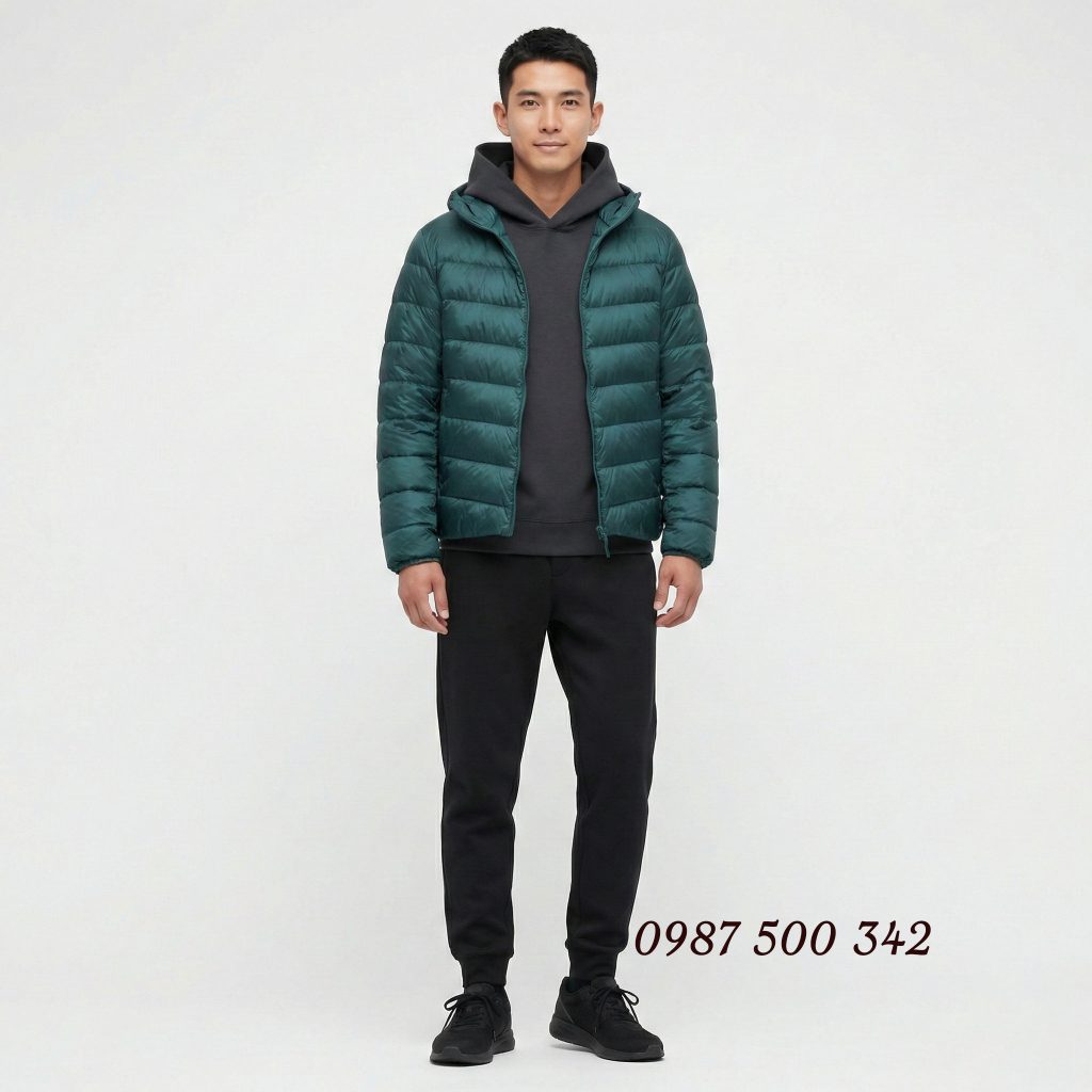 Áo lông vũ nam siêu nhẹ Nhật Bản màu xanh cổ vịt 55 Green 443320