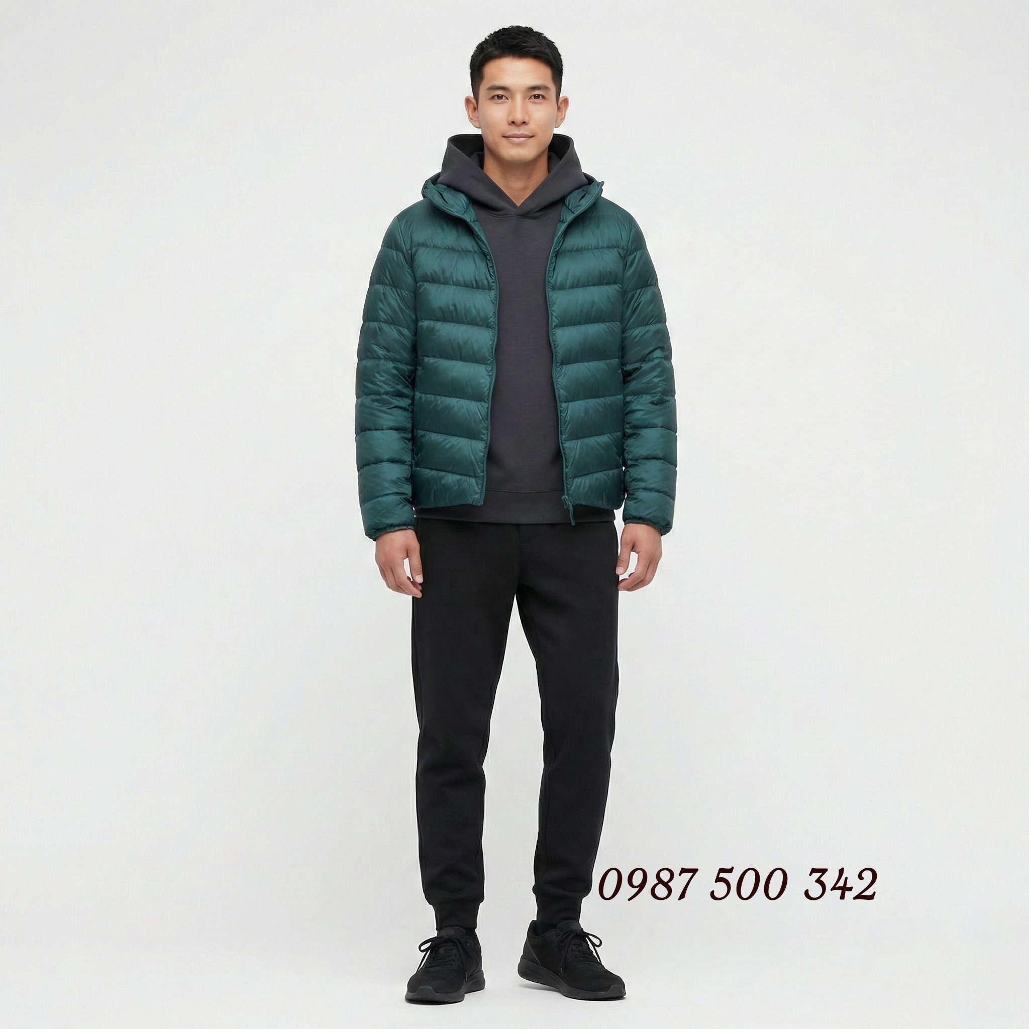 Áo lông vũ nam siêu nhẹ Nhật Bản màu xanh cổ vịt 55 Green 443320