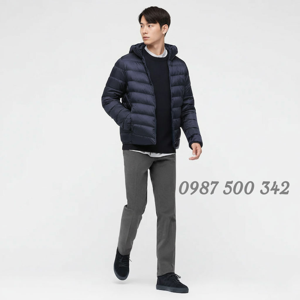 Áo lông vũ nam Nhật Bản có mũ 443320 Ultra Light Down màu xanh đen 69 NAVY