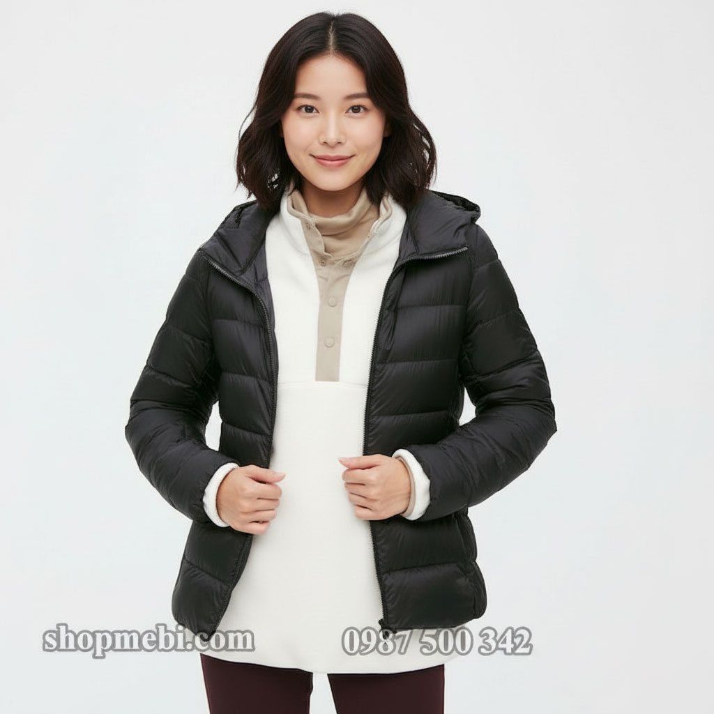 Áo lông vũ nữ có mũ Nhật Bản 450311 màu đen 09 BLACK