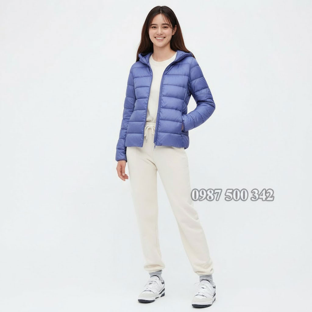 Áo lông vũ nữ có mũ Nhật Bản 450311 màu xanh biển 63 Blue
