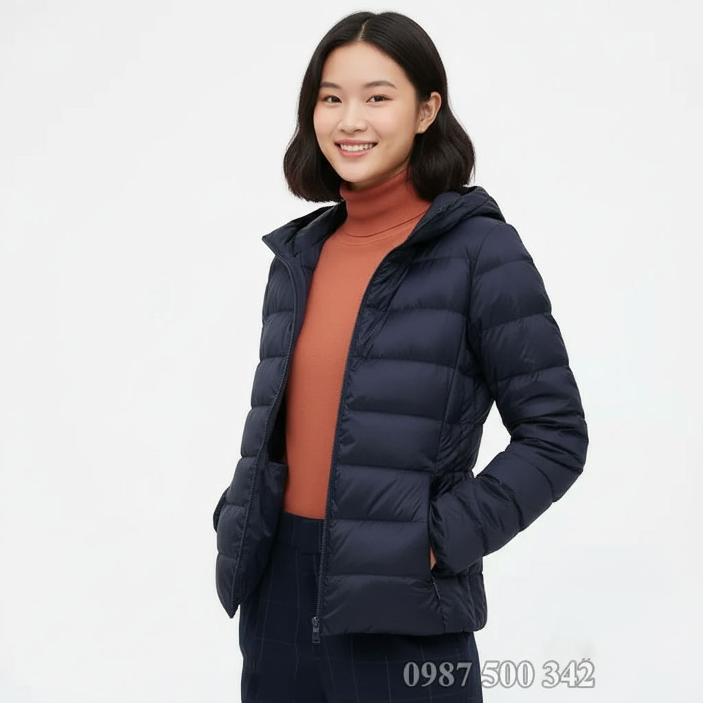 Áo lông vũ nữ có mũ Nhật Bản 450311 màu xanh đen 69 NAVY